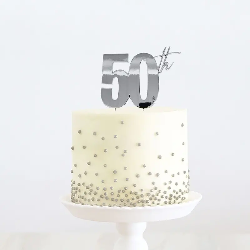 50Th Birthday Silver Metal Cake Topper – Sophisticated Milestone Decor 1