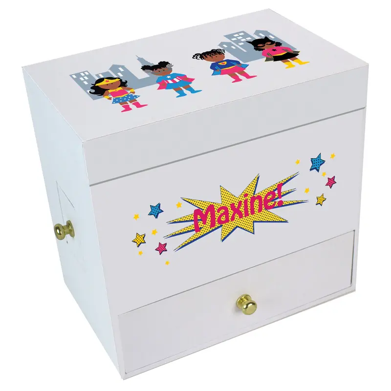 African American Superhero Girl Musical Ballerina Jewelry Box 1