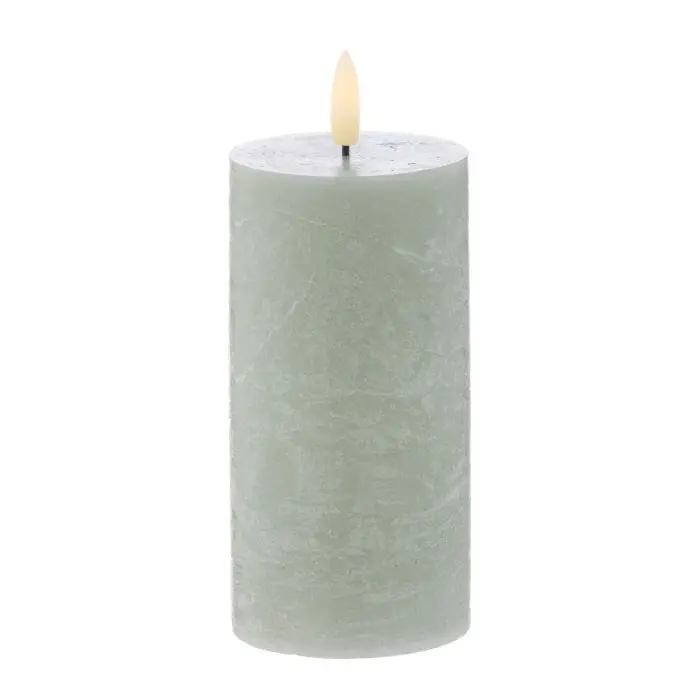 Amalfi Hughe Rustic Green Led Pillar Candle – Compact Size For Intimate Spaces (7.5 × 7.5 × 15 Cm) 1