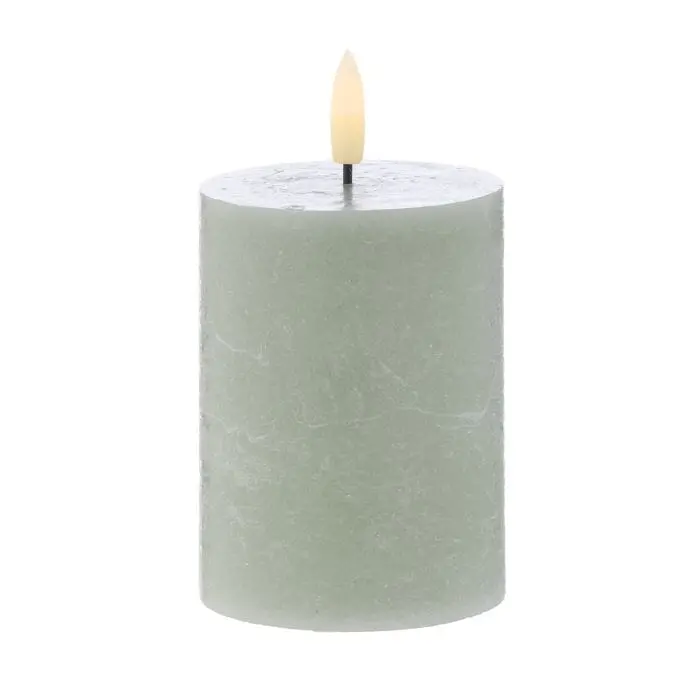Amalfi Hughe Rustic Green Led Pillar Candle – Petite Design With Subtle Glow (7.5 × 7.5 × 10 Cm) 1