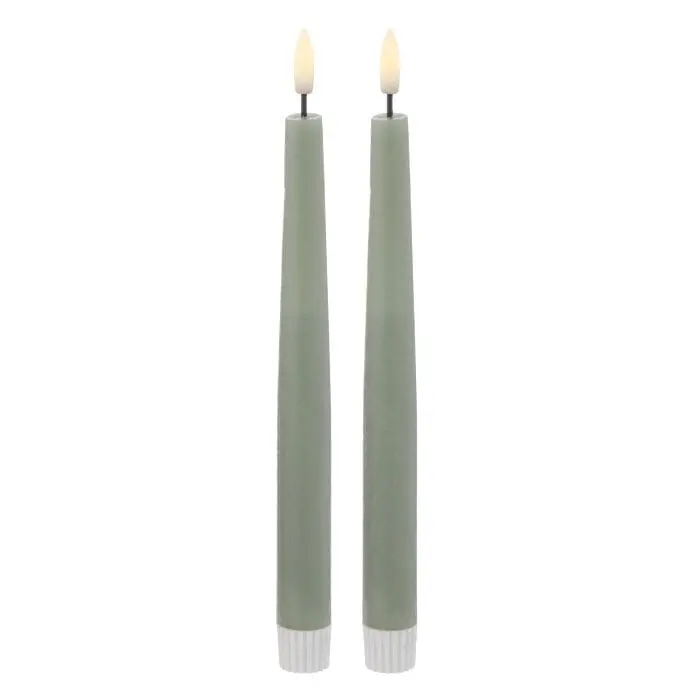 Amalfi Hughe Rustic Green Led Taper Candles – Flickering Flame Effect, 2-Pack (2 × 2 × 24 Cm) 1