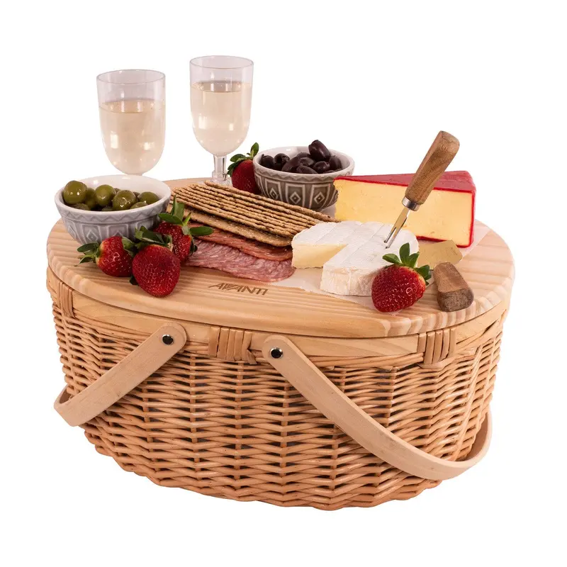 Avanti 2-Person Insulated Pine Picnic Basket – Flora Pattern Design 1