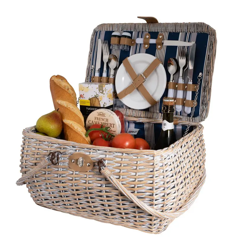 Avanti 4-Person Woven Picnic Basket – Hampton Striped Interior Lining 1