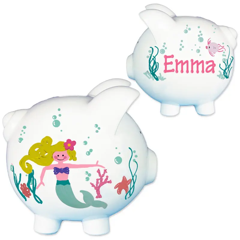 Blonde Little Mermaid Hand-Painted Piggy Bank 1