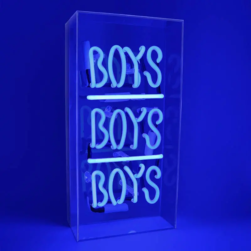 Blue Neon 'Boys Boys Boys' Light-Up Glass Sign – 19X38 Cm 1