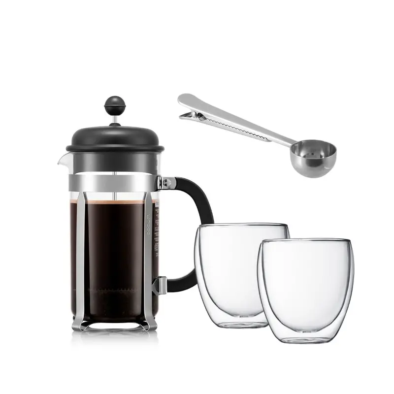 Bodum French Press Bundle – Stainless Steel Plunger & Glass Carafe Kit 1
