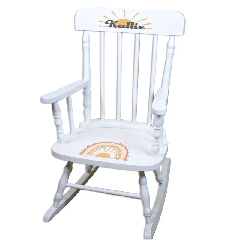 Boho-Inspired Rainbow Rocking Chair – White Spindle Finish 1