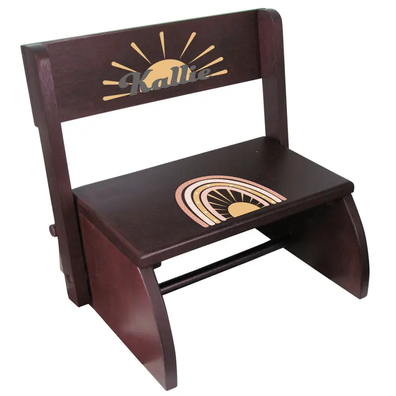 Boho Rainbow Espresso Flip Stool – Personalized Detailing 1