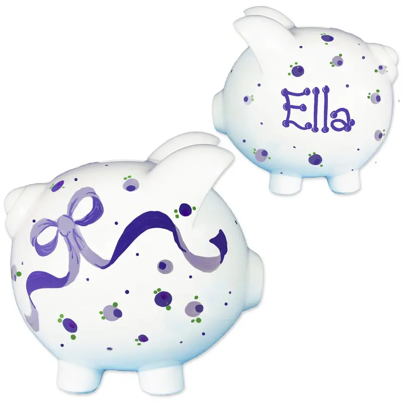 Custom Hand-Painted Lavender Bow Ceramic Piggy Bank 1