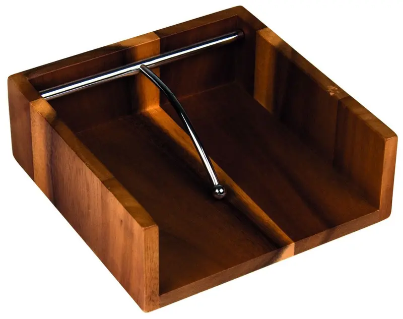 Davis & Waddell Acacia Wood & Stainless Steel Napkin Holder – Natural Finish, 19 × 19 × 6 Cm 1