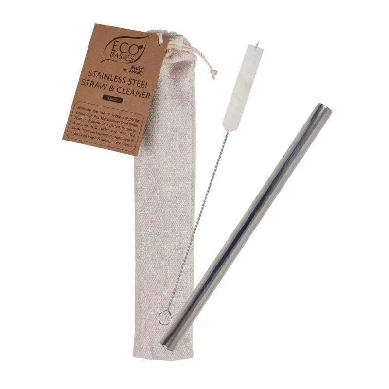 Eco Basics 12Mm Stainless Steel Drinking Straw With Cleaning Brush – Reusable & Sustainable 1