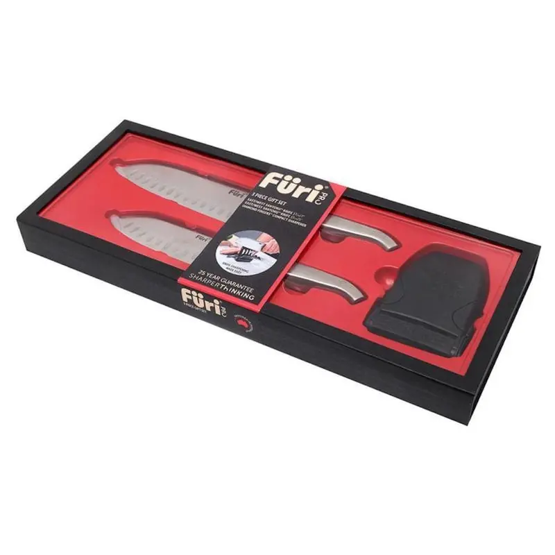 Furi Pro East/West Santoku Knife With Diamond Finger Sharpener (3-Piece Kit) 1