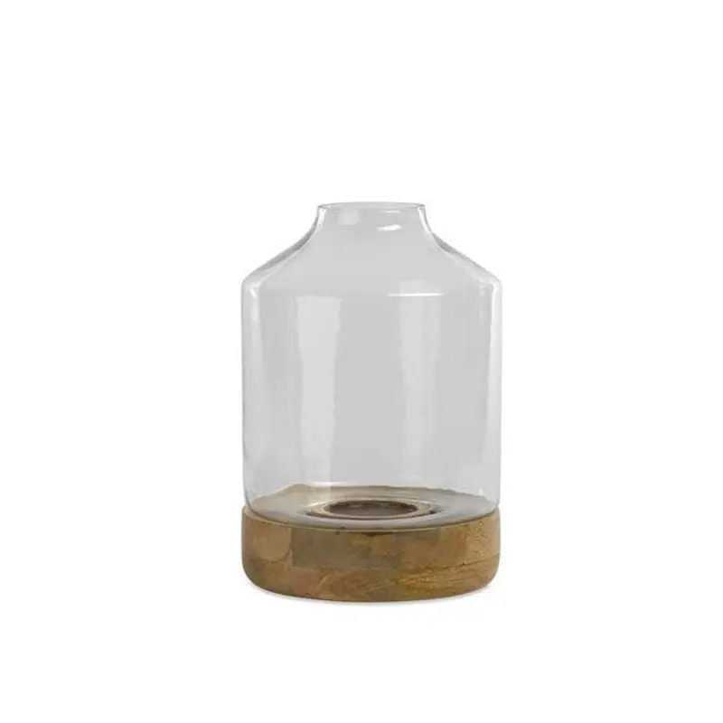 Idha Tapered Hurricane Lantern – Mango Wood Base & Glass Shade (32.5Cm Diameter) 1