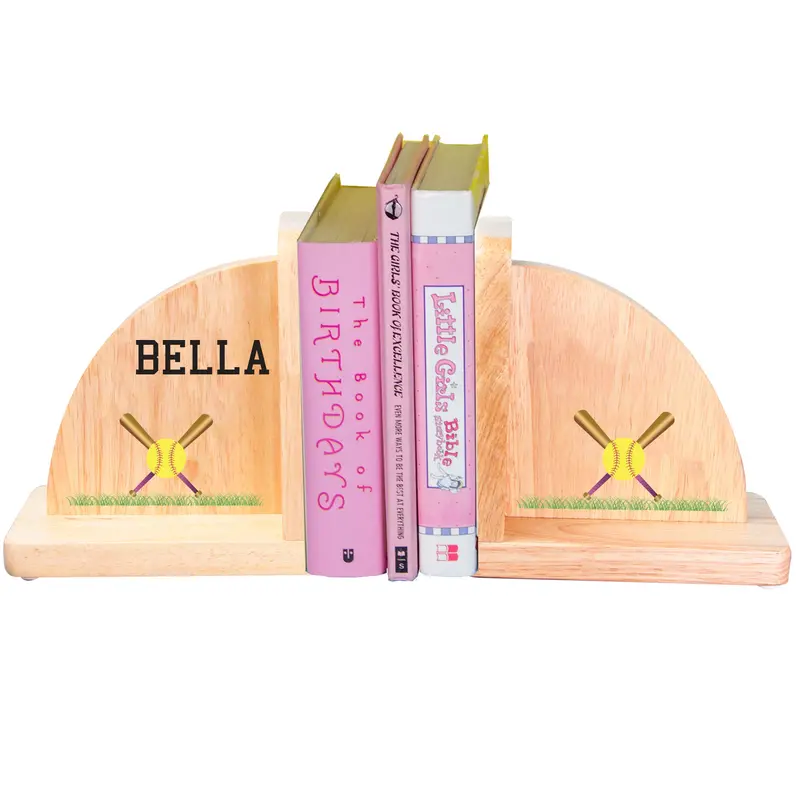 Unfinished Natural Wood Softball Bookends 1