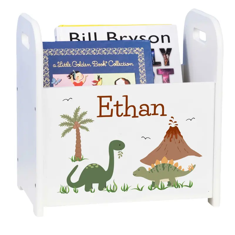 White Book Caddy With Custom Green Dinosaur Accents 1