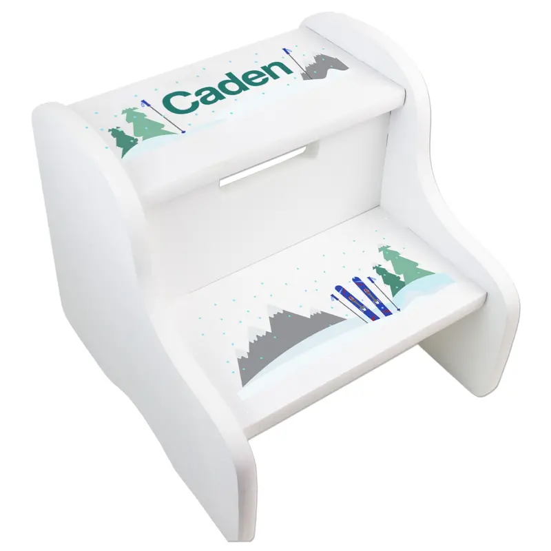 White Mountain Ski-Themed Two-Step Stool For Kids 1